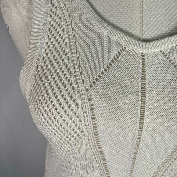 Cabi Ivory Knit Sleeveless Tank Sweater Tunic Open Stitch Cotton Viscose Luxury - Picture 12 of 14